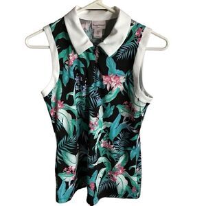 Tommy Bahama Golf Size Small sleeveless green pink floral tropical upf 50 New